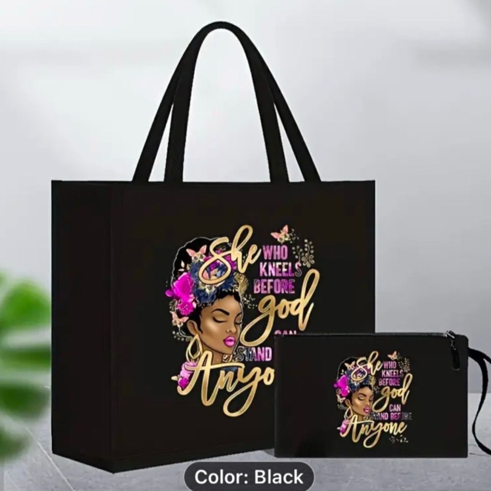 Stylish Black Tote Bag with Inspirational Design